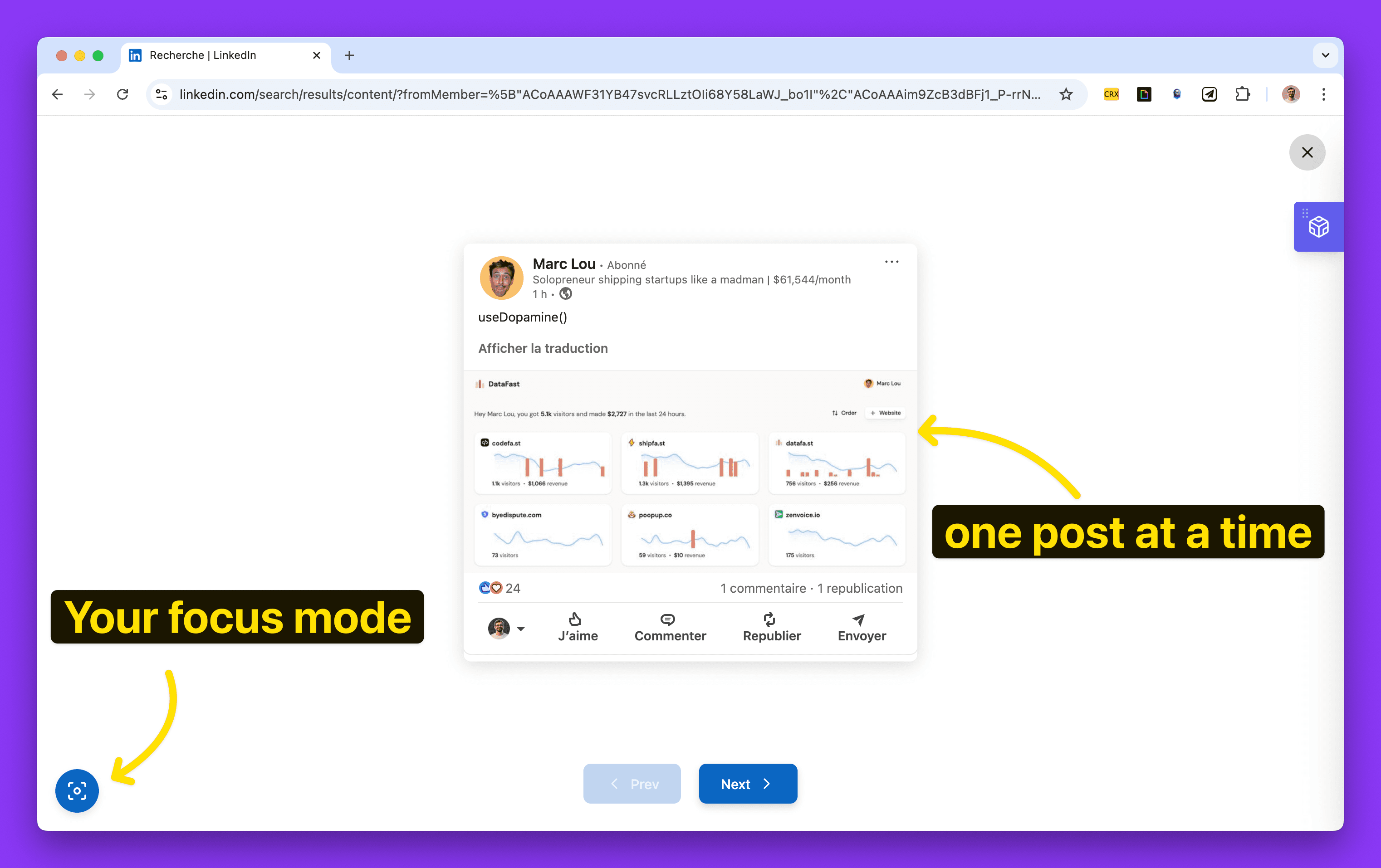 MyFeedIn Focus Mode interface