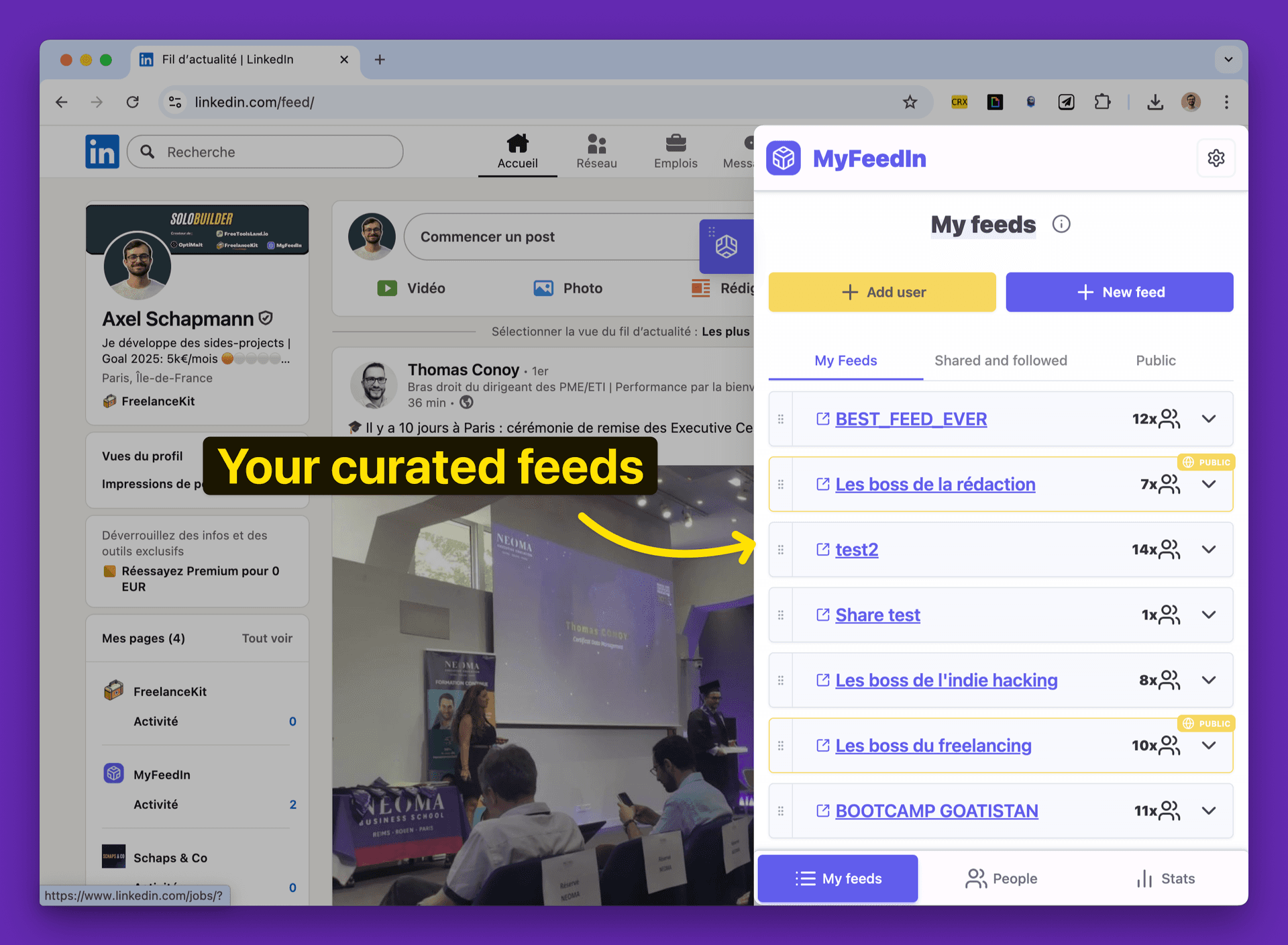 LinkedIn creator lists organized in MyFeedIn