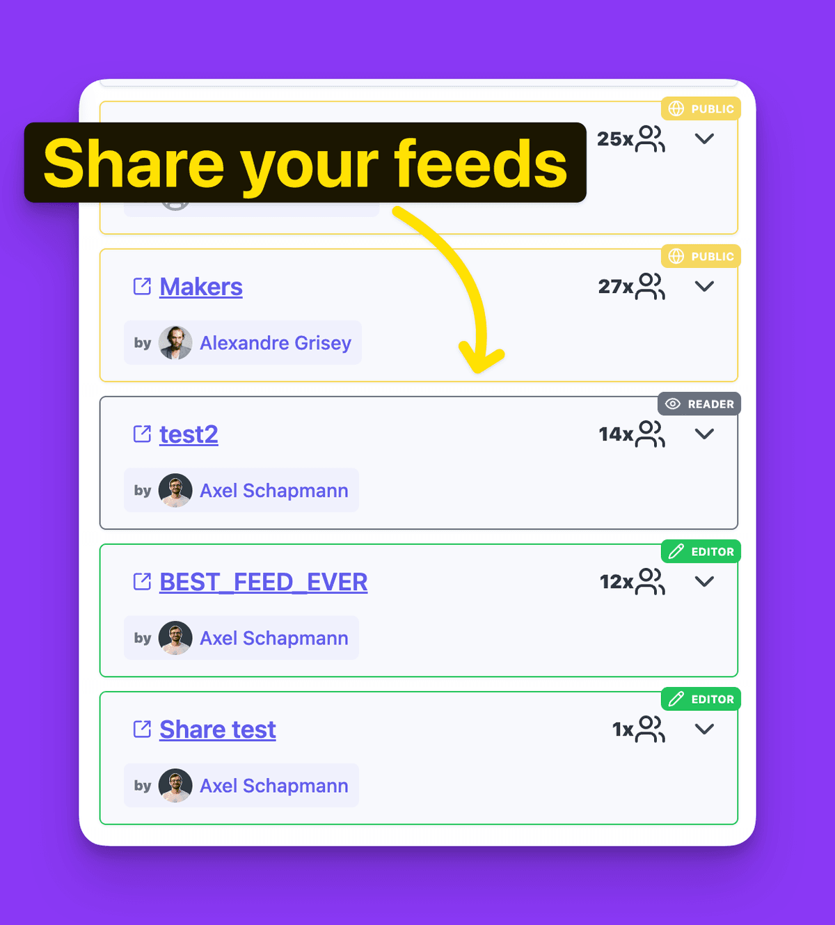 MyFeedIn Shared Lists interface