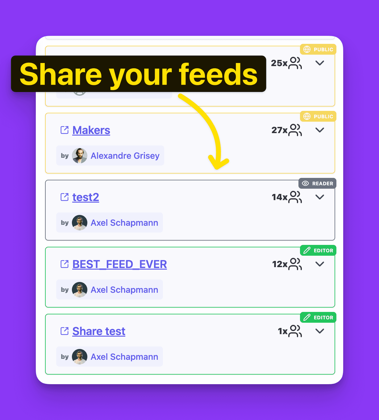 MyFeedIn Shared Lists interface