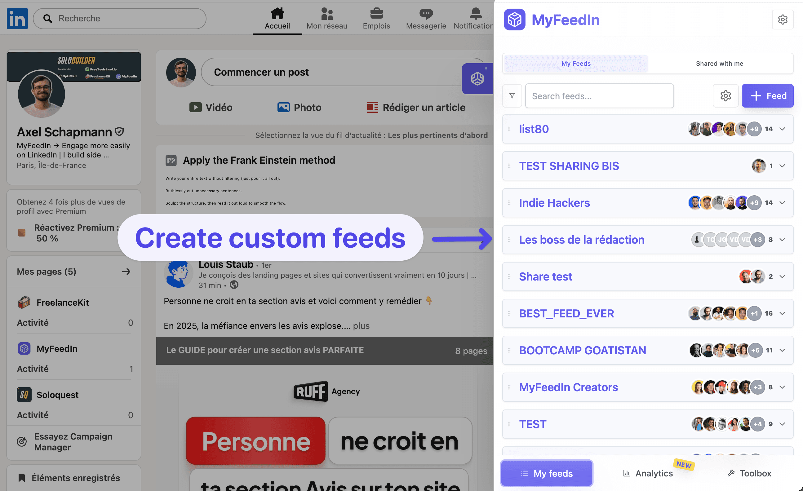 MyFeedIn Chrome Extension interface