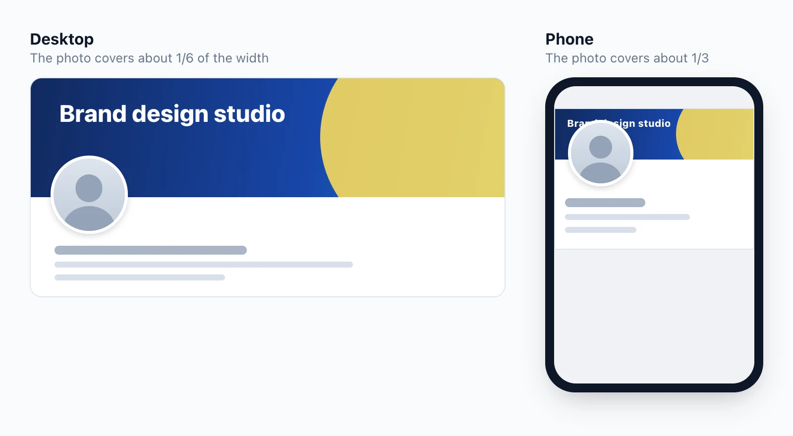 The same LinkedIn profile banner on desktop and on a phone: the text on the left is readable on desktop and hidden behind the profile photo on the phone