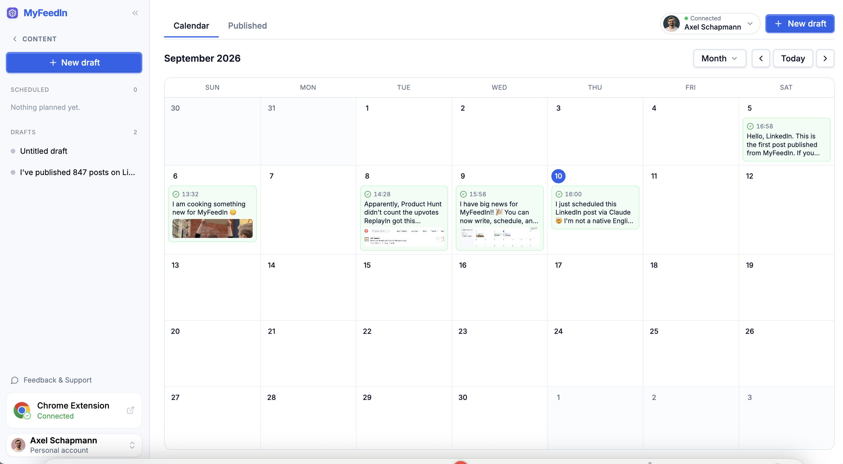 Schedule your LinkedIn posts from MyFeedIn