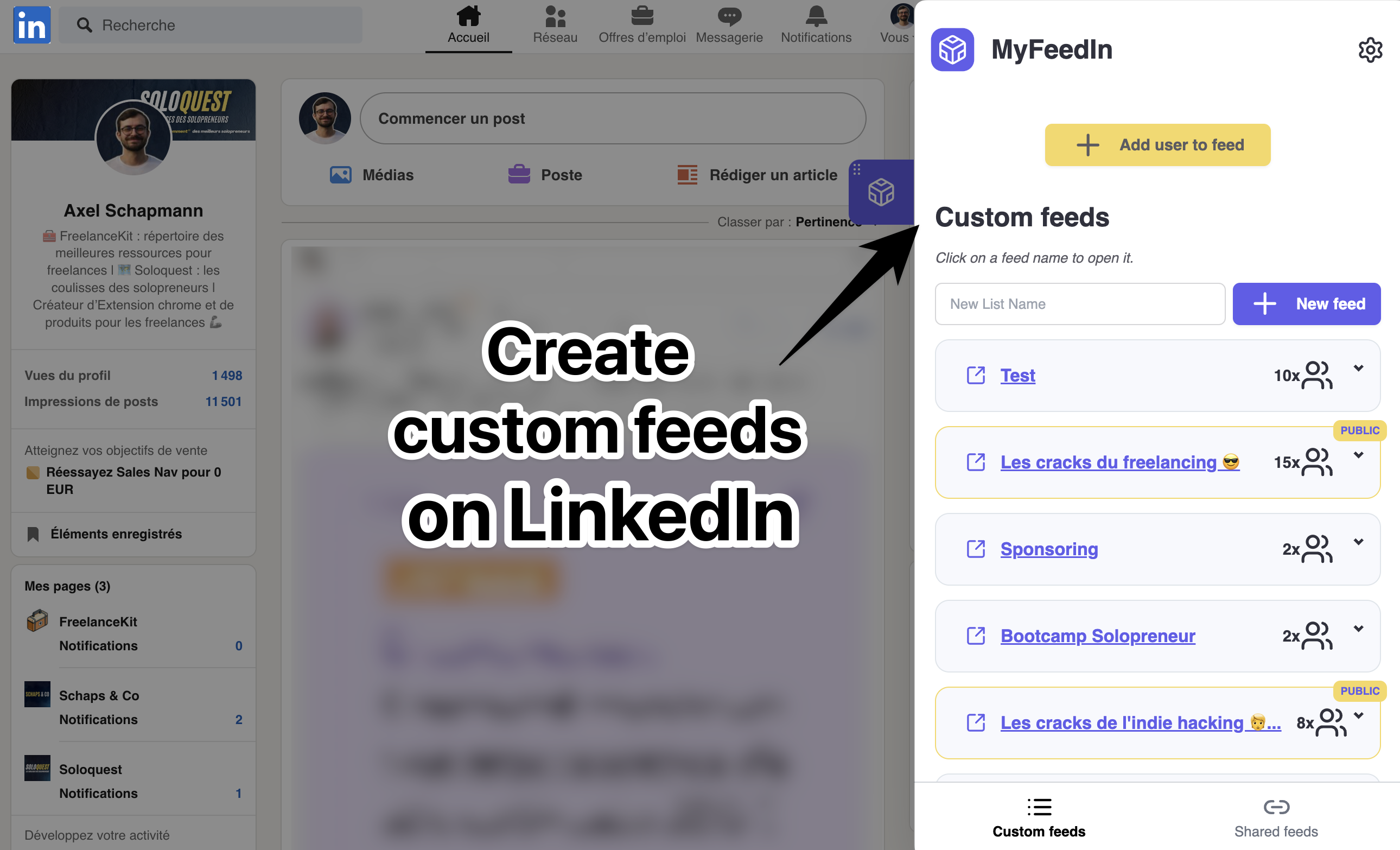 Are you tired of losing time and endlessly scrolling through irrelevant content on LinkedIn? With MyFeedIn, create custom feeds and choose the creator